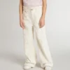Pantaloni largi cu nervuri, de culoare crem, pentru fete, cu broderie