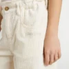 Pantaloni largi cu nervuri, de culoare crem, pentru fete, cu broderie