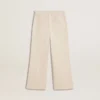 Pantaloni largi cu nervuri, de culoare crem, pentru fete, cu broderie