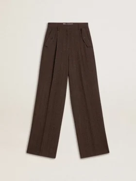 Pantaloni maro din lână virgină pentru femei