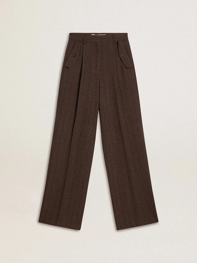 Pantaloni maro din lână virgină pentru femei