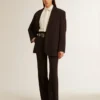 Pantaloni moi pentru femei, de culoare albastru închis, din amestec de lână