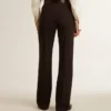 Pantaloni moi pentru femei, de culoare albastru închis, din amestec de lână
