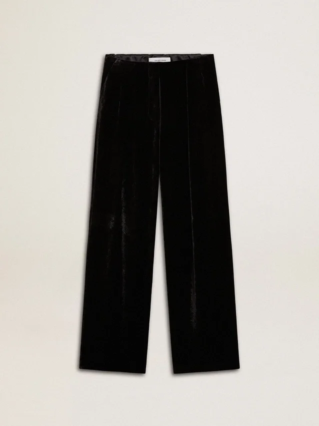 Pantaloni negri cu efect de catifea