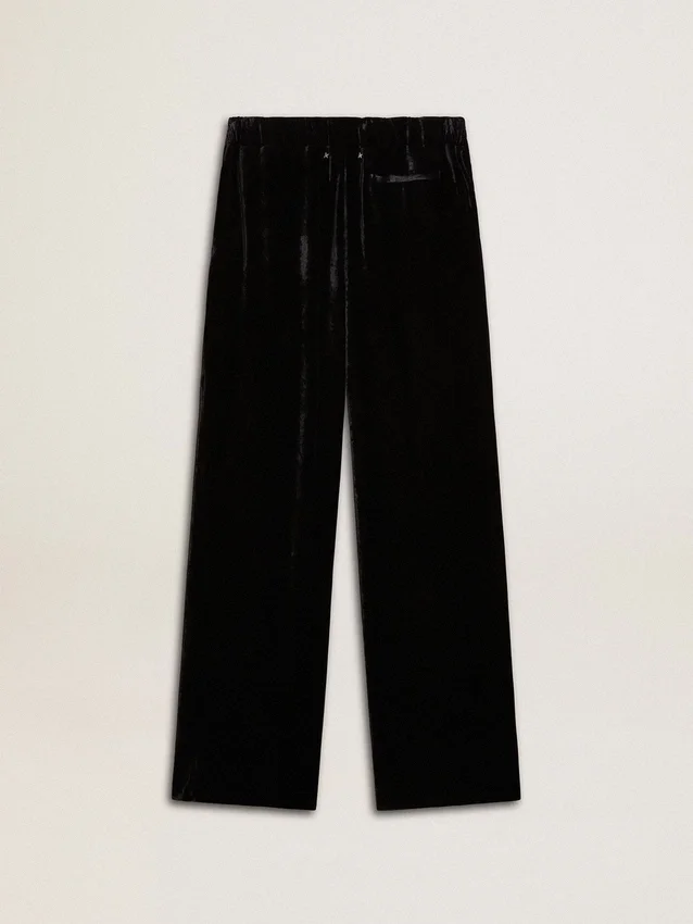 Pantaloni negri cu efect de catifea