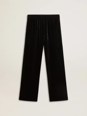 Pantaloni negri pentru bărbați cu efect de catifea