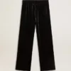 Pantaloni negri pentru bărbați cu efect de catifea