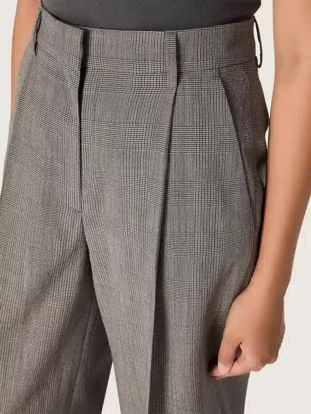 Pantaloni oversized pentru femei, cu model în carouri Prince of Wales gri