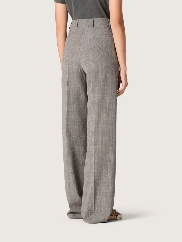 Pantaloni oversized pentru femei, cu model în carouri Prince of Wales gri