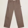 Pantaloni pentru bărbați din amestec de lână, cu model micro-chevron maro deschis