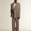 Pantaloni pentru bărbați din amestec de lână, cu model micro-chevron maro deschis