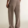 Pantaloni pentru bărbați din amestec de lână, cu model micro-chevron maro deschis