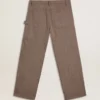 Pantaloni pentru bărbați din amestec de lână, cu model micro-chevron maro deschis