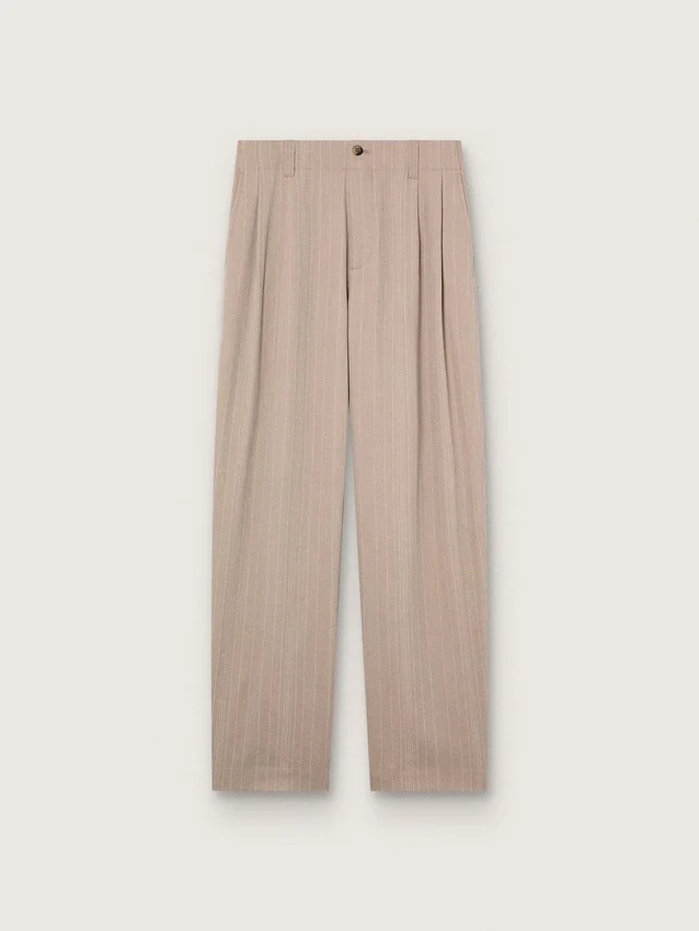 Pantaloni pentru bărbați din amestec de lână gri cu motiv cu dungi fine