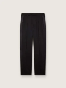 Pantaloni pentru bărbați din lână neagră cu dungă laterală din satin
