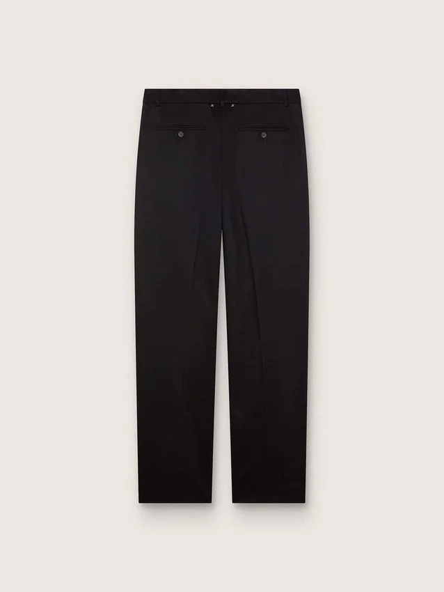Pantaloni pentru bărbați din lână neagră cu dungă laterală din satin