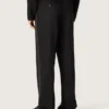Pantaloni pentru bărbați din lână neagră cu dungă laterală din satin