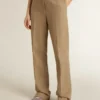 Pantaloni pentru femei din amestec de in cu model în zig-zag, de culoare nisip