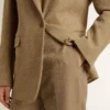 Pantaloni pentru femei din amestec de in cu model în zig-zag, de culoare nisip