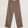 Pantaloni pentru femei din amestec de lână, cu model micro-chevron maro deschis