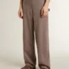 Pantaloni pentru femei din amestec de lână, cu model micro-chevron maro deschis