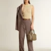 Pantaloni pentru femei din amestec de lână, cu model micro-chevron maro deschis
