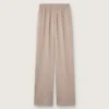Pantaloni pentru femei din amestec de lână gri cu motiv în dungi fine și talie elastică