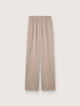 Pantaloni pentru femei din amestec de lână gri cu motiv în dungi fine și talie elastică