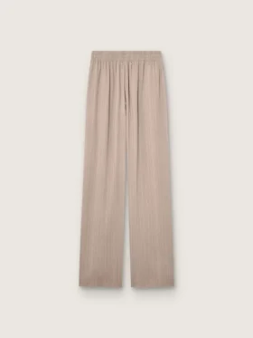 Pantaloni pentru femei din amestec de lână gri cu motiv în dungi fine și talie elastică