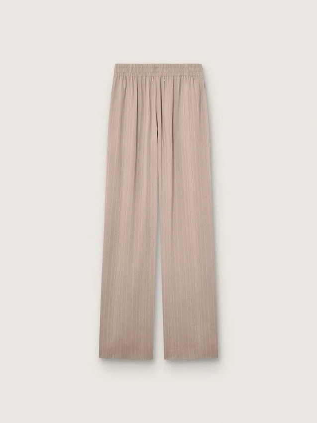 Pantaloni pentru femei din amestec de lână gri cu motiv în dungi fine și talie elastică