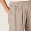 Pantaloni pentru femei din amestec de lână gri cu motiv în dungi fine și talie elastică