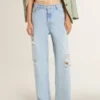 Pantaloni pentru femei din denim cu efect uzat