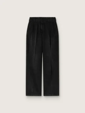 Pantaloni pentru femei din denim negru de bumbac cu finisaj uzat