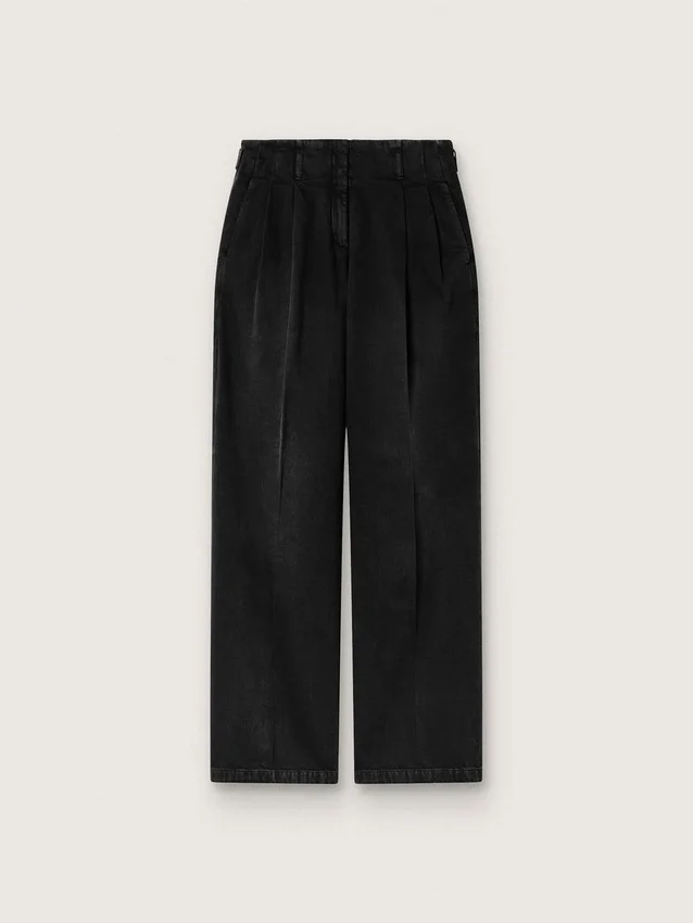 Pantaloni pentru femei din denim negru de bumbac cu finisaj uzat
