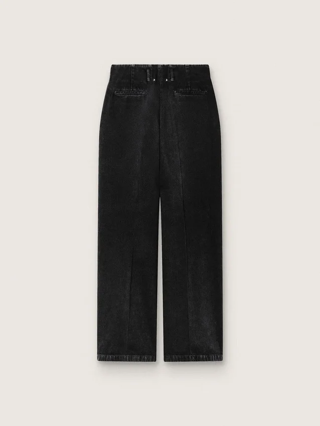 Pantaloni pentru femei din denim negru de bumbac cu finisaj uzat