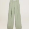 Pantaloni pentru femei din lână verde salvie