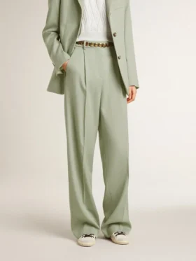 Pantaloni pentru femei din lână verde salvie