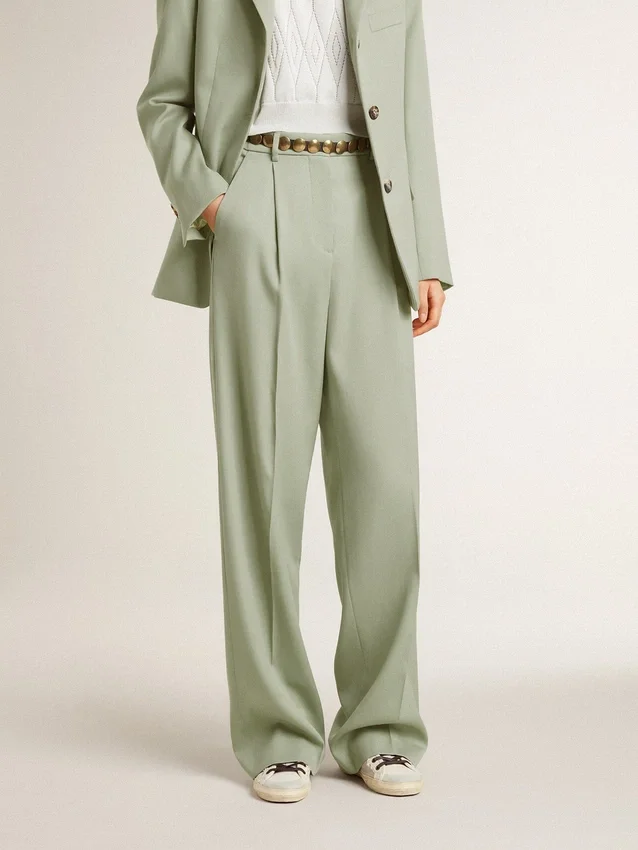 Pantaloni pentru femei din lână verde salvie