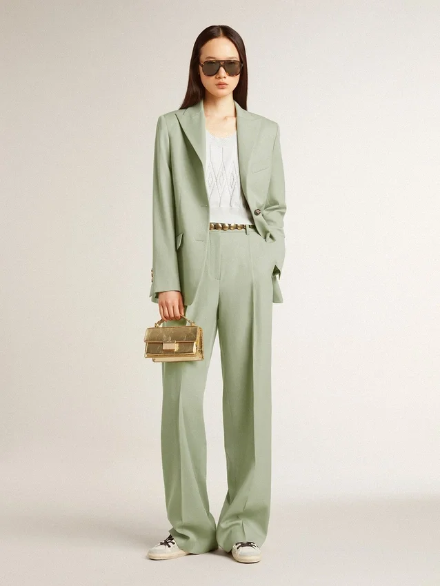 Pantaloni pentru femei din lână verde salvie