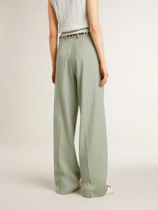 Pantaloni pentru femei din lână verde salvie