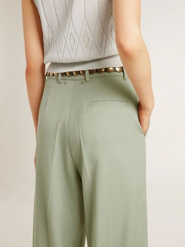 Pantaloni pentru femei din lână verde salvie