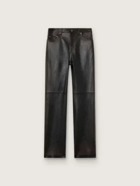 Pantaloni pentru femei din piele nappa de culoare burgund închis, cu finisaj vintage