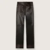 Pantaloni pentru femei din piele nappa de culoare burgund închis, cu finisaj vintage