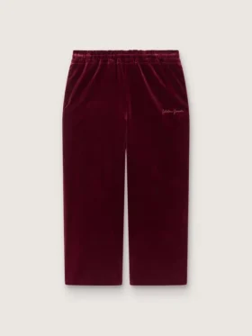 Pantaloni pentru fete de culoare burgund cu efect de catifea și buzunar în spate
