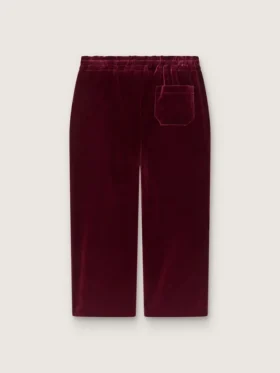 Pantaloni pentru fete de culoare burgund cu efect de catifea și buzunar în spate