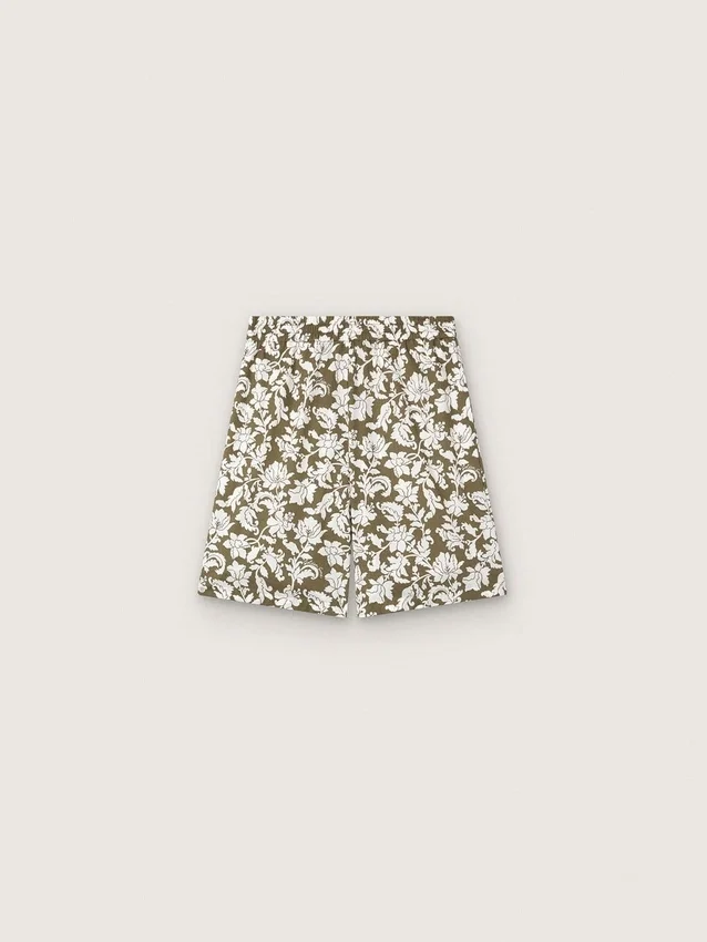 Pantaloni scurți din pânză de bumbac pentru băieți Journey, cu imprimeu floral verde și alb
