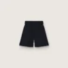 Pantaloni scurți pentru femei din gabardină de lână neagră, cu curea la talie