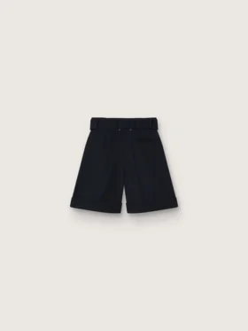 Pantaloni scurți pentru femei din gabardină de lână neagră, cu curea la talie