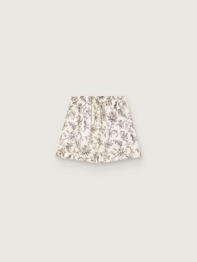 Pantaloni scurți pentru femei din poplin de bumbac alb-negru cu imprimeu floral