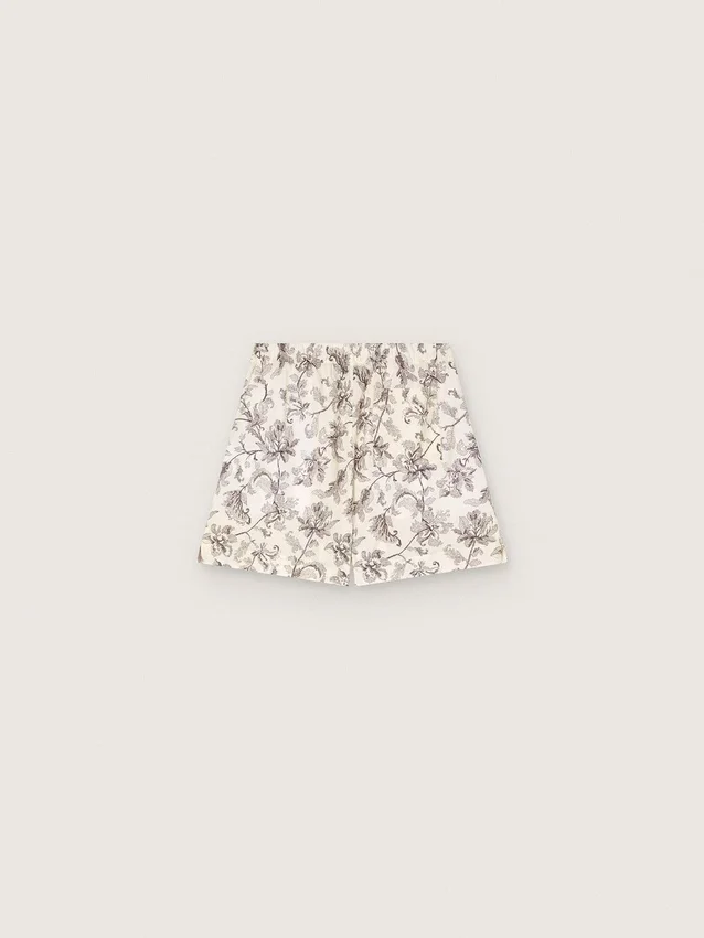 Pantaloni scurți pentru femei din poplin de bumbac alb-negru cu imprimeu floral